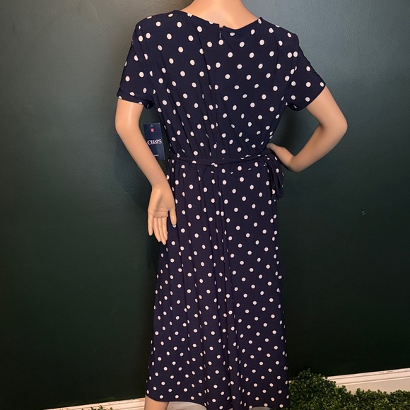 Chaps Navy and White Polka Dot Midi Dress - Picture 4 of 4